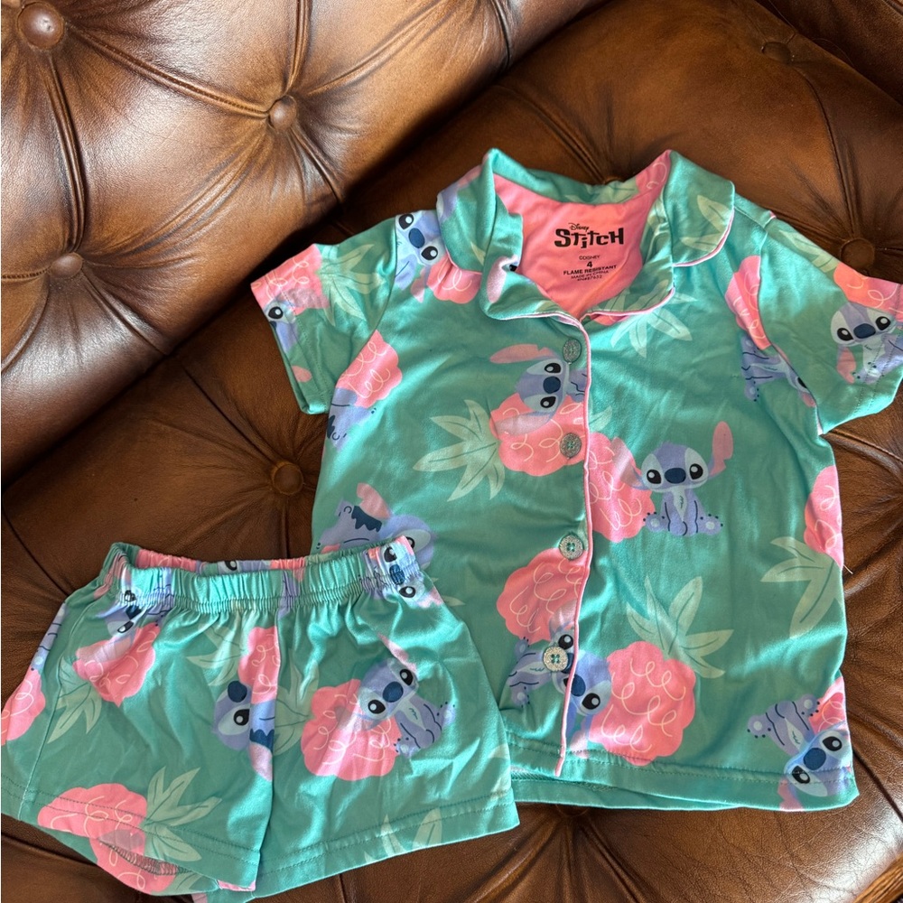 Disney Stitch Kids Pajama Set - Teal and Pink